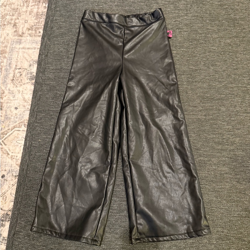 Black Faux Leather Barbie girls size 10 wide leg pants Sylish, classic